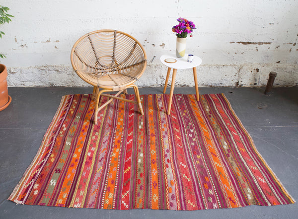 old rug, antique rug, earthy colors, faded colors, Turkish rug, vintage rug, flat weave, kilim rug, large area rug, square rug, Wild Shaman, Portland, Oregon, rug store, rug shop, local shop