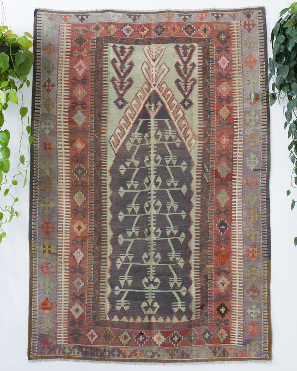 old rug, antique rug, earthy colors, faded colors, Turkish rug, vintage rug, flat weave, kilim rug, large area rug, square rug, Wild Shaman, Portland, Oregon, rug store, rug shop, local shop