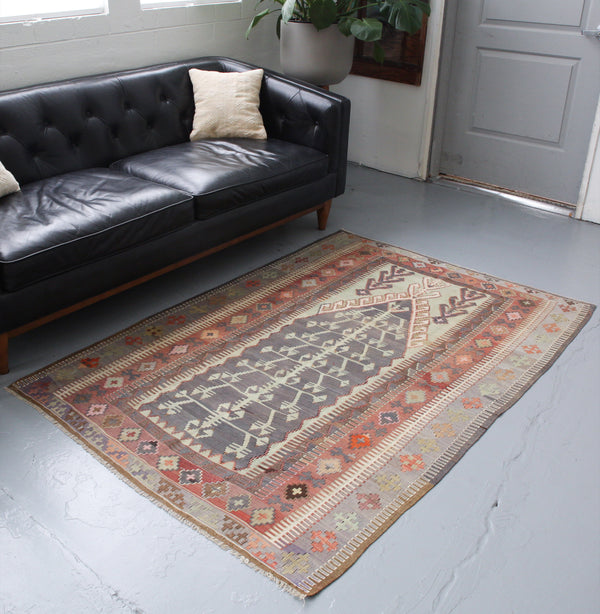 old rug, antique rug, earthy colors, faded colors, Turkish rug, vintage rug, flat weave, kilim rug, large area rug, square rug, Wild Shaman, Portland, Oregon, rug store, rug shop, local shop