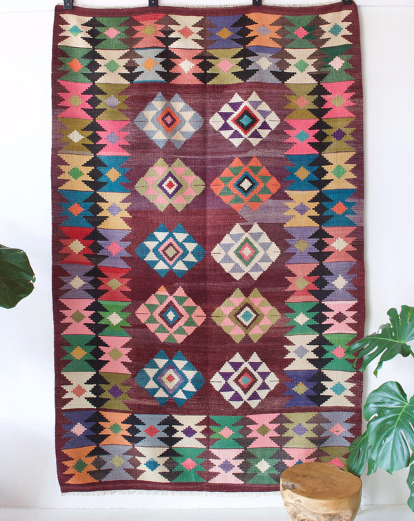 Turkish rug, vintage rug, flat weave, kilim rug, large area rug, square rug, Wild Shaman, Portland, Oregon, rug store, rug shop, local shop,  bright colors, area rug, bold color