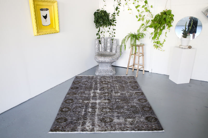 Vintage Overdyed Isparta Rug in Dark Gray 4.8ftx6ft