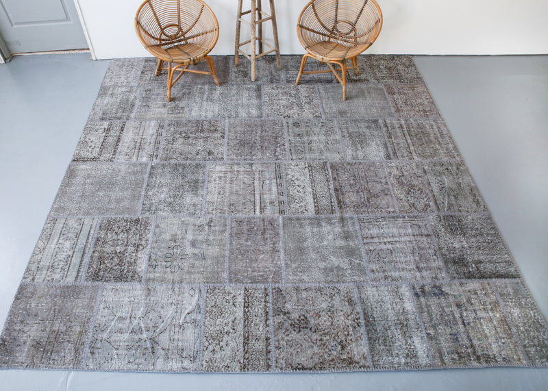 Vintage Overdyed Patchwork Rug overdyed in Light Gray 10ftx10ft