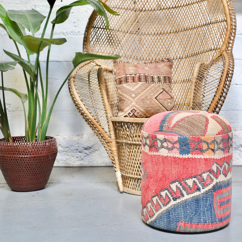 Solid Cylinder Shaped Kilim Stool