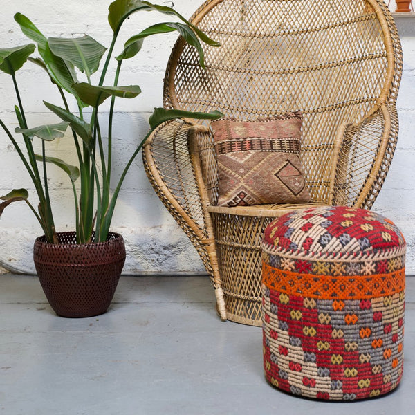 Solid Cylinder Shaped Kilim Stool