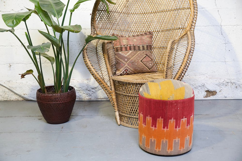 Solid Cylinder Shaped Kilim Stool