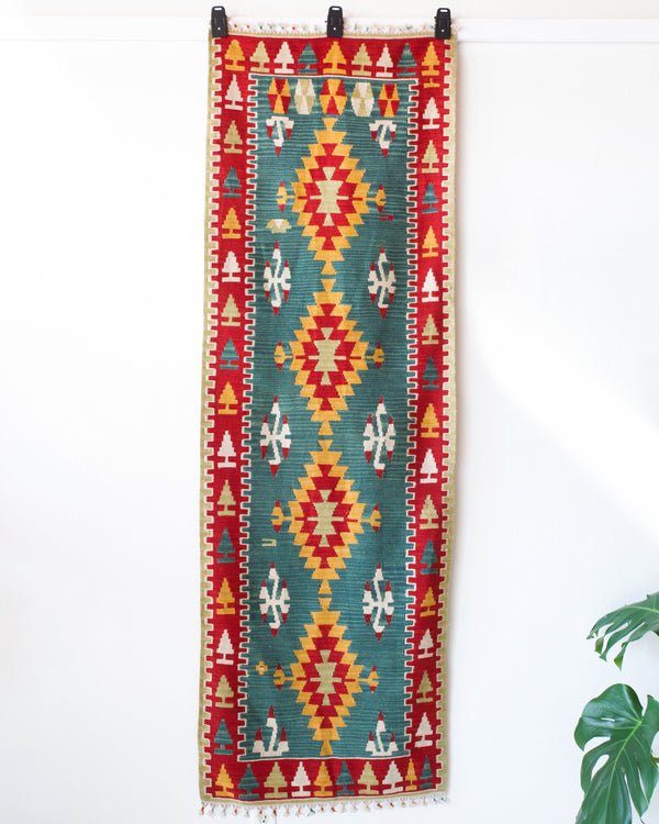 pile rug runner, Turkish rug, vintage rug, portland, rug shop, bright colors, wild shaman, runner rug, bold color, Portland, Oregon, rug store, rug shop, local shop, hallway runner, skinny runner, kilim runner,  earthy colors, faded colors