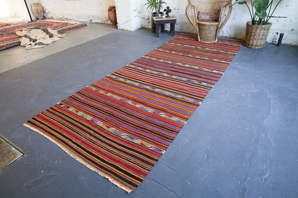 Vintage Turkish Anatolian Kilim Rug 5'x13'8"