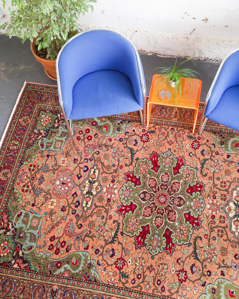 old rug, antique rug, Turkish rug, Portland, Oregon, rug store, rug shop, local shop, bright colors, wild shaman, large rug, area rug, red rug, bold color, peach, green, bright color