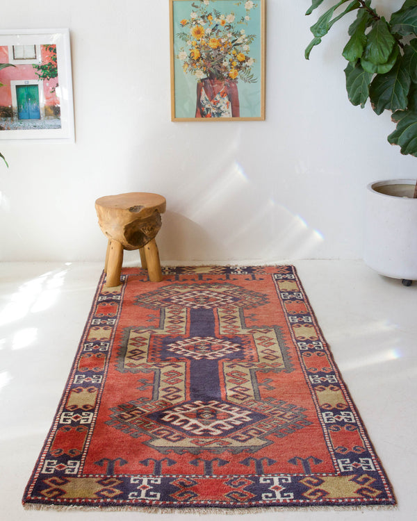 Vintage Turkish rug in living room setting, old rug, antique rug, pastel colors, faded colors, Turkish rug, vintage rug, soft rug, Portland, Oregon, rug store, rug shop, local shop