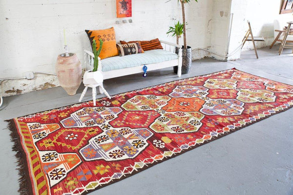 Turkish rug, vintage rug, flat weave, kilim rug, large area rug, square rug, Wild Shaman, Portland, Oregon, rug store, rug shop, local shop,  bright colors, area rug, bold color