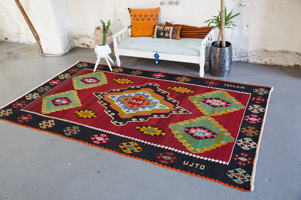 Vintage Adana Yörük Kilim 6.6xftx11.2ft