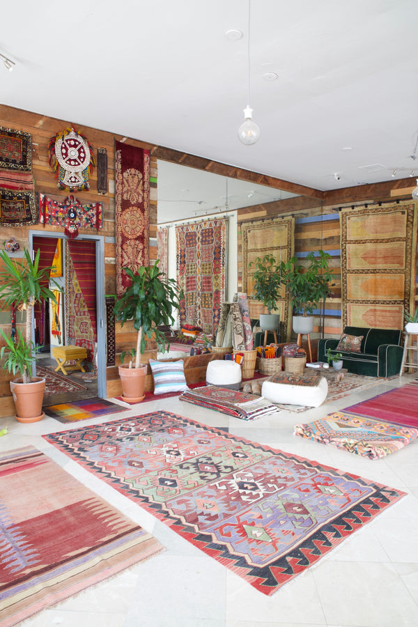 old rug, antique rug, earthy colors, faded colors, Turkish rug, vintage rug, flat weave, kilim rug, large area rug, square rug, Wild Shaman, Portland, Oregon, rug store, rug shop, local shop, natural colors