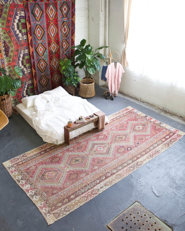 old rug, antique rug, earthy colors, faded colors, Turkish rug, vintage rug, flat weave, kilim rug, large area rug, square rug, Wild Shaman, Portland, Oregon, rug store, rug shop, local shop