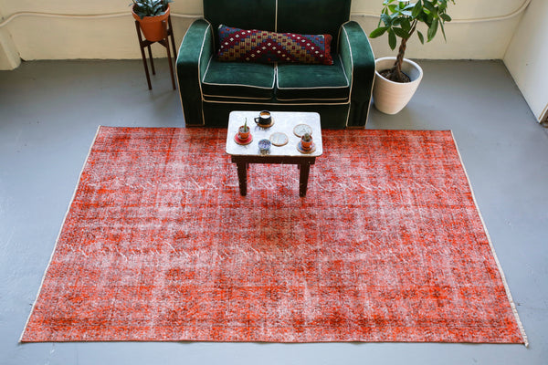 Vintage Overdyed Isparta Rug in Burnt Orange 5.4ftx8.7ft