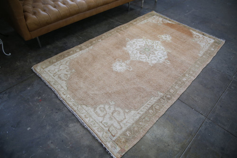Old Anatolian Oushak style rug from Malatya Turkey 4.4x7.4ft