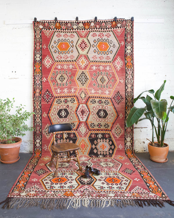 Turkish rug, vintage rug, flat weave, kilim rug, large area rug, square rug, Wild Shaman, Portland, Oregon, rug store, rug shop, local shop,  bright colors, area rug, red rug, bold color