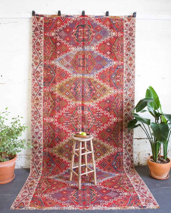 old rug, antique rug, earthy colors, faded colors, Turkish rug, vintage rug, flat weave, kilim rug, large area rug, square rug, Wild Shaman, Portland, Oregon, rug store, rug shop, local shop