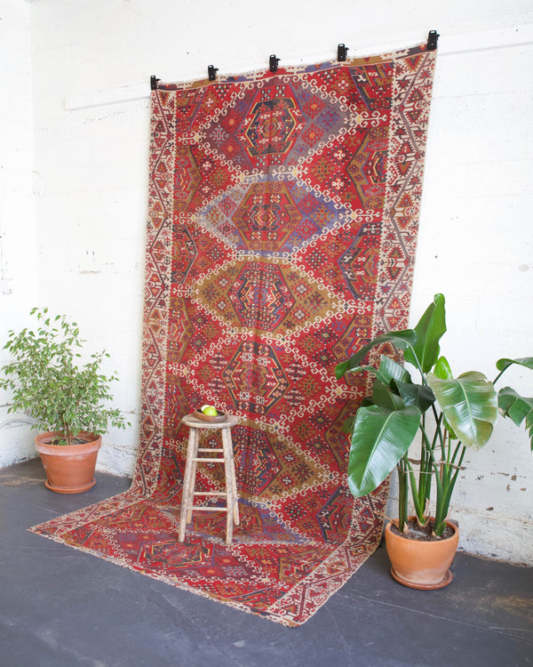 old rug, antique rug, earthy colors, faded colors, Turkish rug, vintage rug, flat weave, kilim rug, large area rug, square rug, Wild Shaman, Portland, Oregon, rug store, rug shop, local shop