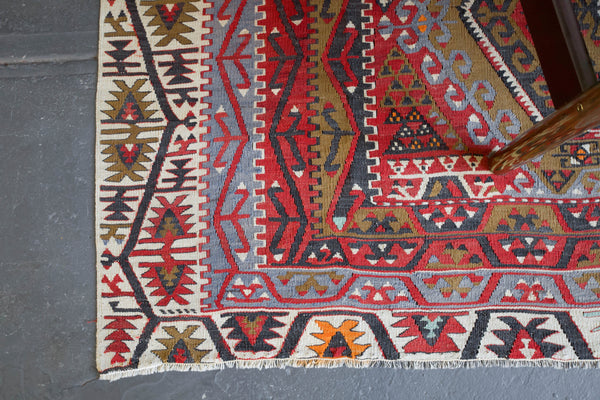 old rug, antique rug, earthy colors, faded colors, Turkish rug, vintage rug, flat weave, kilim rug, large area rug, square rug, Wild Shaman, Portland, Oregon, rug store, rug shop, local shop