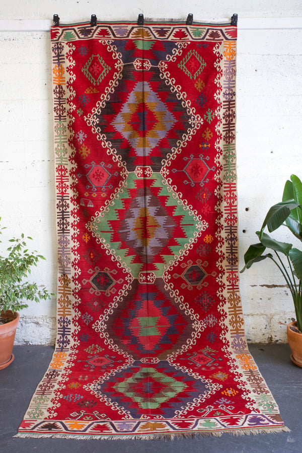 Turkish rug, vintage rug, flat weave, kilim rug, large area rug, square rug, Wild Shaman, Portland, Oregon, rug store, rug shop, local shop,  bright colors, area rug, red rug, bold color