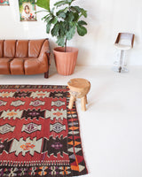  Vintage kilim rug in room decor setting, kilim, Turkish rug, vintage rug, portland, rug shop, bright colors, wild shaman, soft rug, bold color, Portland, Oregon, rug store, rug shop, local shop, antique rug