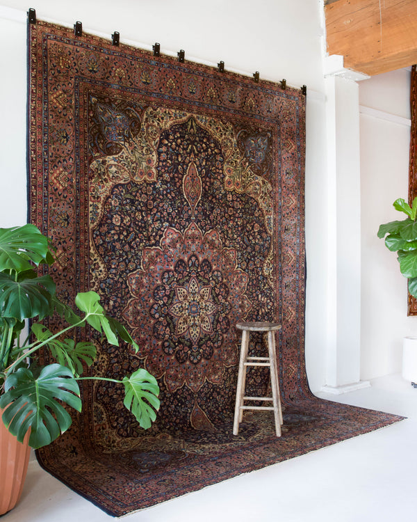 Vintage Turkish rug in a living room setting, pile rug, Turkish rug, vintage rug, portland, rug shop, bright colors, wild shaman, soft rug, bold color, Portland, Oregon, rug store, rug shop, local shop