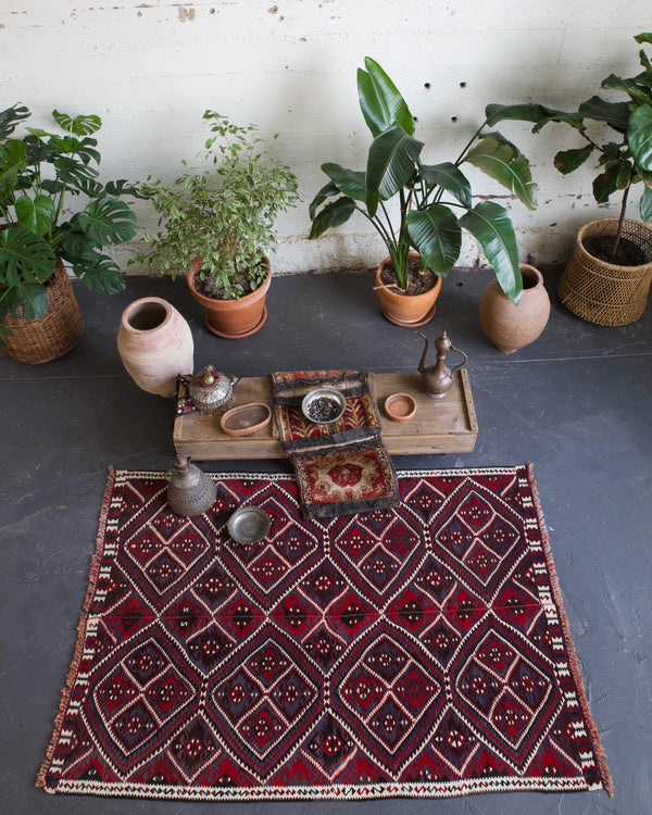 old rug, antique rug, earthy colors, bold colors, turkish rug, vintage rug, flat weave, kilim rug, large area rug, square rug, Wild Shaman, Portland, Oregon, rug store, rug shop, local shop