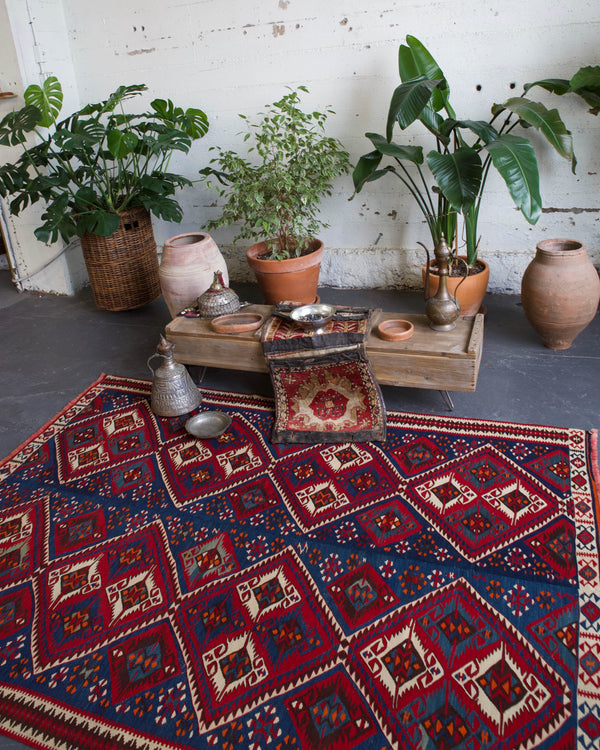 old rug, antique rug, earthy colors, bold colors, turkish rug, vintage rug, flat weave, kilim rug, large area rug, square rug, Wild Shaman, Portland, Oregon, rug store, rug shop, local shop