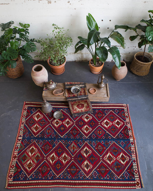 old rug, antique rug, earthy colors, bold colors, turkish rug, vintage rug, flat weave, kilim rug, large area rug, square rug, Wild Shaman, Portland, Oregon, rug store, rug shop, local shop