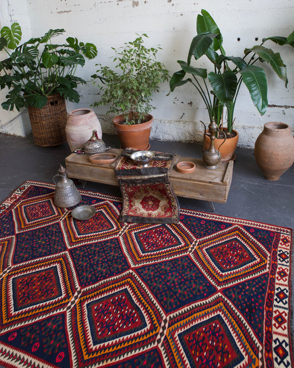 old rug, antique rug, earthy colors, bold colors, turkish rug, vintage rug, flat weave, kilim rug, large area rug, square rug, Wild Shaman, Portland, Oregon, rug store, rug shop, local shop