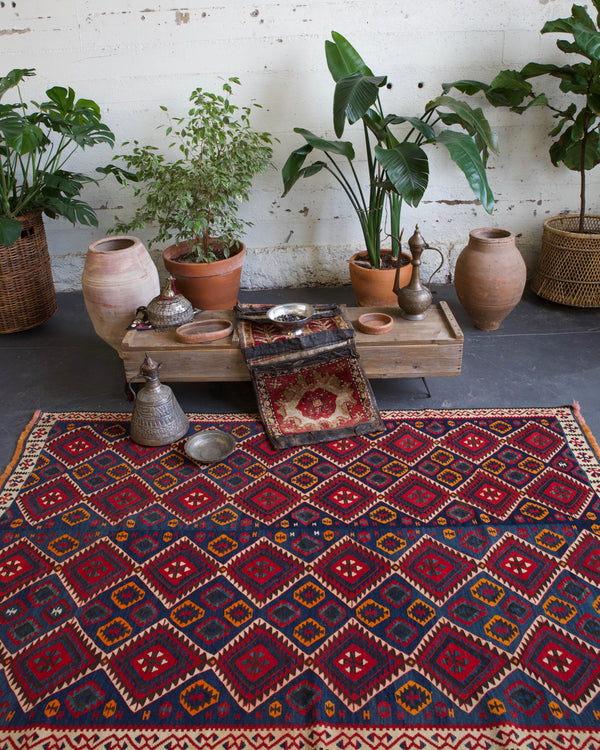 old rug, antique rug, earthy colors, bold colors, turkish rug, vintage rug, flat weave, kilim rug, large area rug, square rug, Wild Shaman, Portland, Oregon, rug store, rug shop, local shop