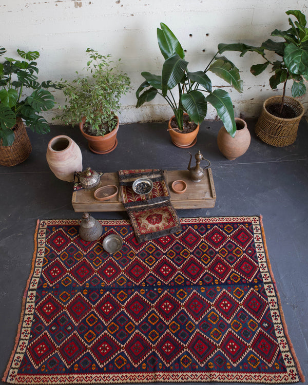 old rug, antique rug, earthy colors, bold colors, turkish rug, vintage rug, flat weave, kilim rug, large area rug, square rug, Wild Shaman, Portland, Oregon, rug store, rug shop, local shop