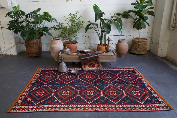 old rug, antique rug, earthy colors, bold colors, turkish rug, vintage rug, flat weave, kilim rug, large area rug, square rug, Wild Shaman, Portland, Oregon, rug store, rug shop, local shop