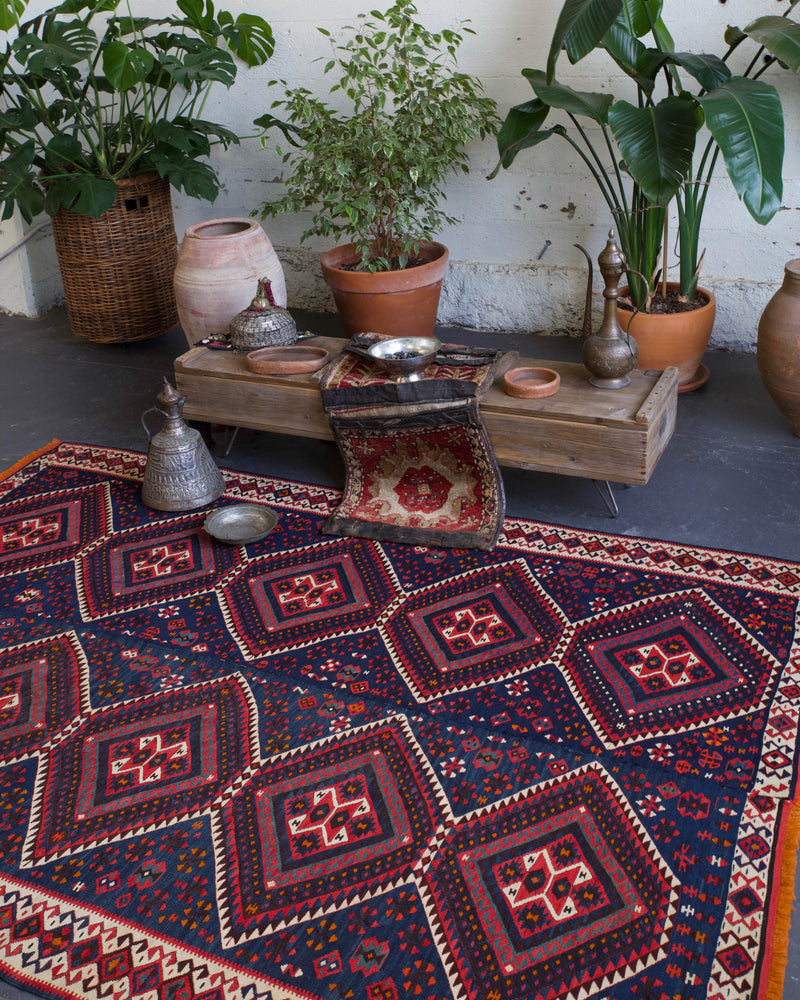 old rug, antique rug, earthy colors, bold colors, turkish rug, vintage rug, flat weave, kilim rug, large area rug, square rug, Wild Shaman, Portland, Oregon, rug store, rug shop, local shop