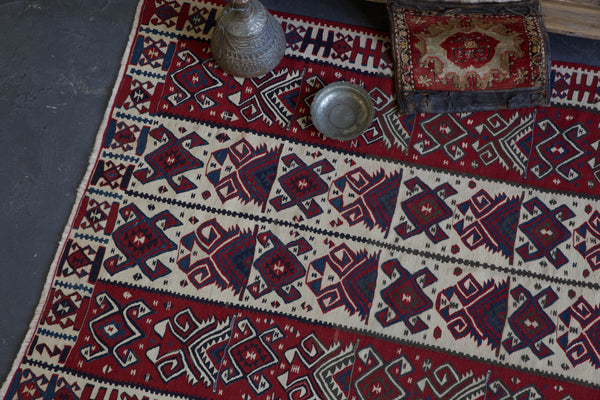 old rug, antique rug, earthy colors, bold colors, turkish rug, vintage rug, flat weave, kilim rug, large area rug, square rug, Wild Shaman, Portland, Oregon, rug store, rug shop, local shop