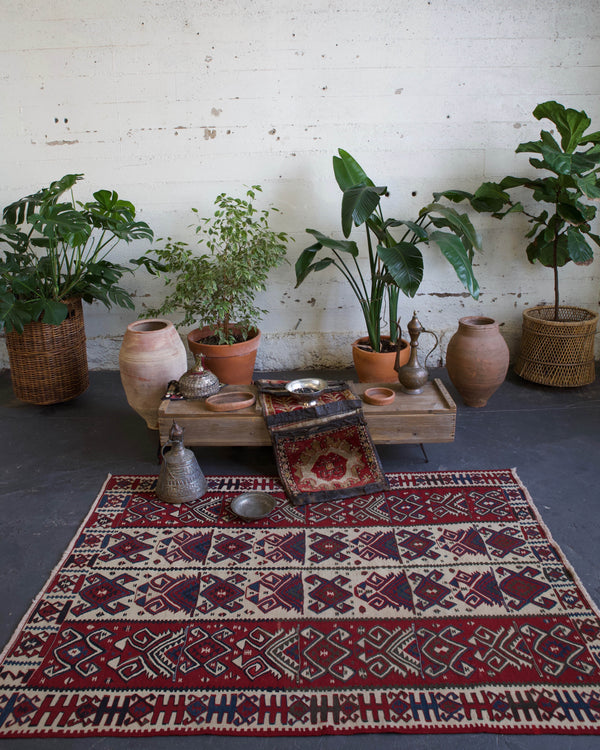 old rug, antique rug, earthy colors, bold colors, turkish rug, vintage rug, flat weave, kilim rug, large area rug, square rug, Wild Shaman, Portland, Oregon, rug store, rug shop, local shop