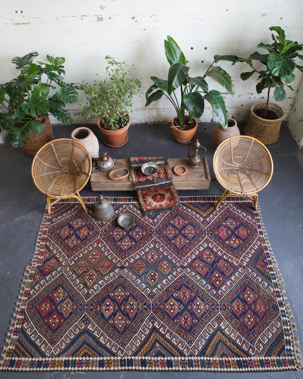 old rug, antique rug, earthy colors, bold colors, turkish rug, vintage rug, flat weave, kilim rug, large area rug, square rug, Wild Shaman, Portland, Oregon, rug store, rug shop, local shop