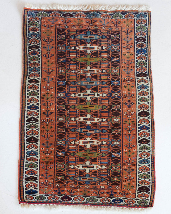 Vintage mini kilim rug in room decor setting, kilim, Turkish rug, vintage rug, portland, rug shop, bright colors, wild shaman, soft rug, bold color, Portland, Oregon, rug store, rug shop, local shop