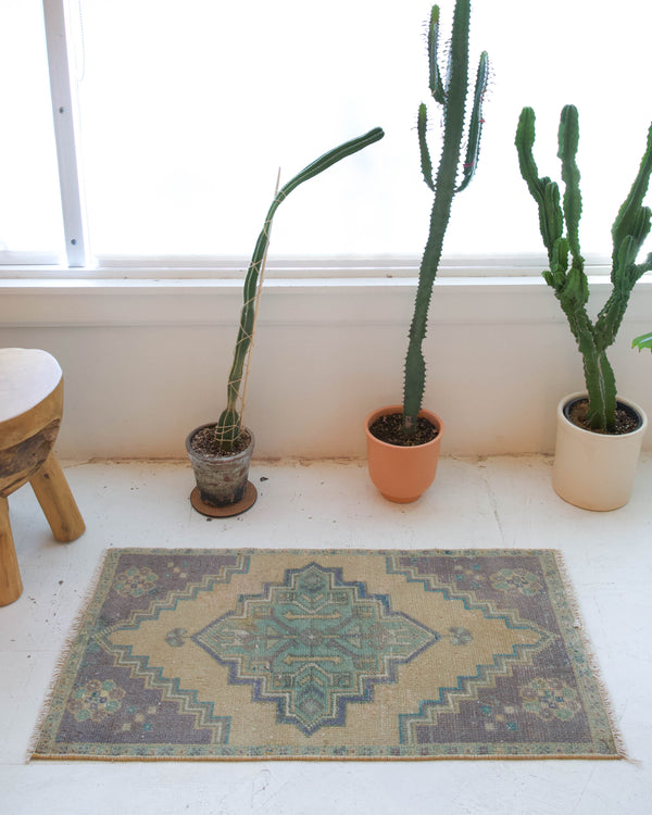 Vintage mini kilim rug in room decor setting, kilim, Turkish rug, vintage rug, portland, rug shop, bright colors, wild shaman, soft rug, bold color, Portland, Oregon, rug store, rug shop, local shop