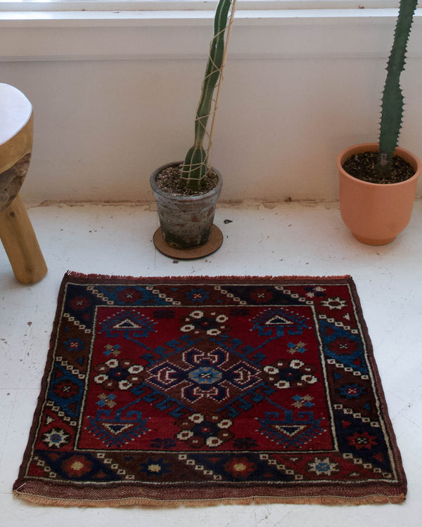 Vintage mini kilim rug in room decor setting, kilim, Turkish rug, vintage rug, portland, rug shop, bright colors, wild shaman, soft rug, bold color, Portland, Oregon, rug store, rug shop, local shop