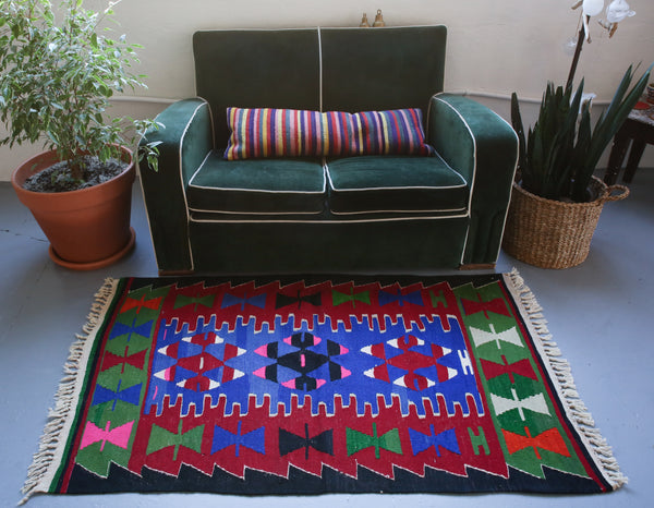 Vintage Mini Turkish Kilim Rug 3ftx5ft