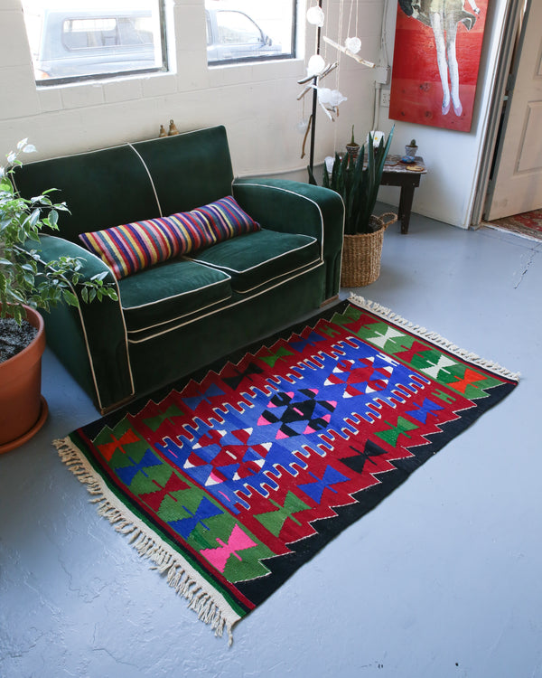 Vintage Mini Turkish Kilim Rug 3ftx5ft