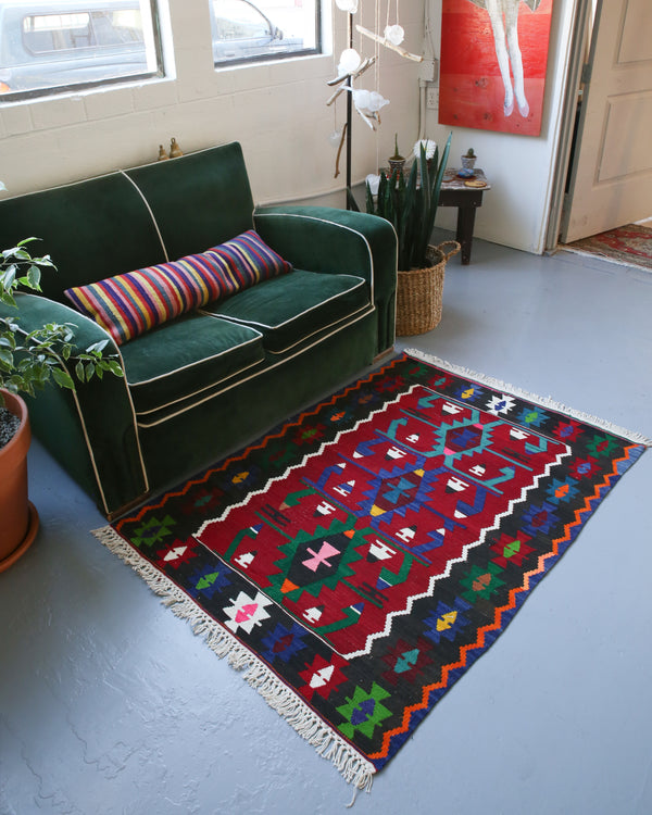 Vintage Mini Turkish Kilim Rug 3.3ftx4.9ft