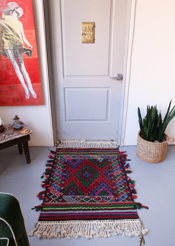 Vintage Mini Turkish Kilim Rug 2.10ftx4ft