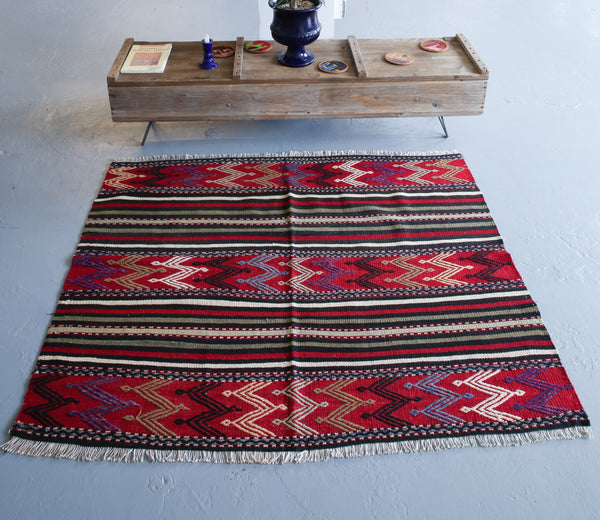 Vintage Mini Turkish Kilim Rug 4ftx4.6ft