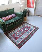 Vintage Mini Turkish Kilim Rug 3.2ftx4.9ft