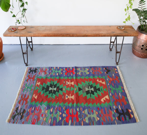 Vintage Mini Turkish Kilim Rug 2.8ftx4.2ft