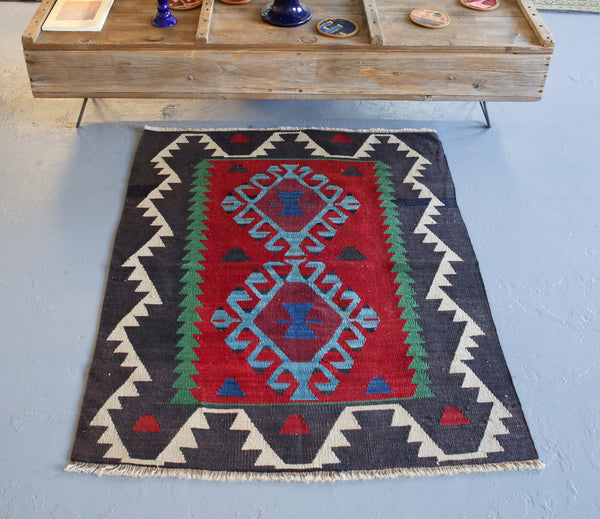 Vintage Mini Turkish Kilim Rug 3ftx3.7ft