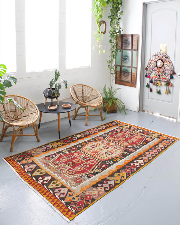 Turkish rug, vintage rug, flat weave, kilim rug, large area rug, square rug, Wild Shaman, Portland, Oregon, rug store, rug shop, local shop,  bright colors, area rug, red rug, bold color