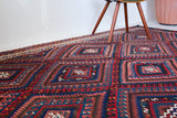 Vintage kilim rug in living room setting, bright colors, wild shaman, soft rug, bold color, Portland, Oregon, rug store, rug shop, local shop, vintage rug, modern kilim, warm colors